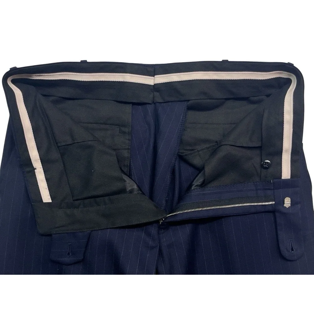 Tom James 34x30 Navy Blue Pinstripe Dress Suit Pants Trousers Wool Flat Front